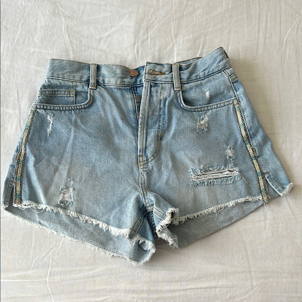 Light Blue Distressed Denim Shorts